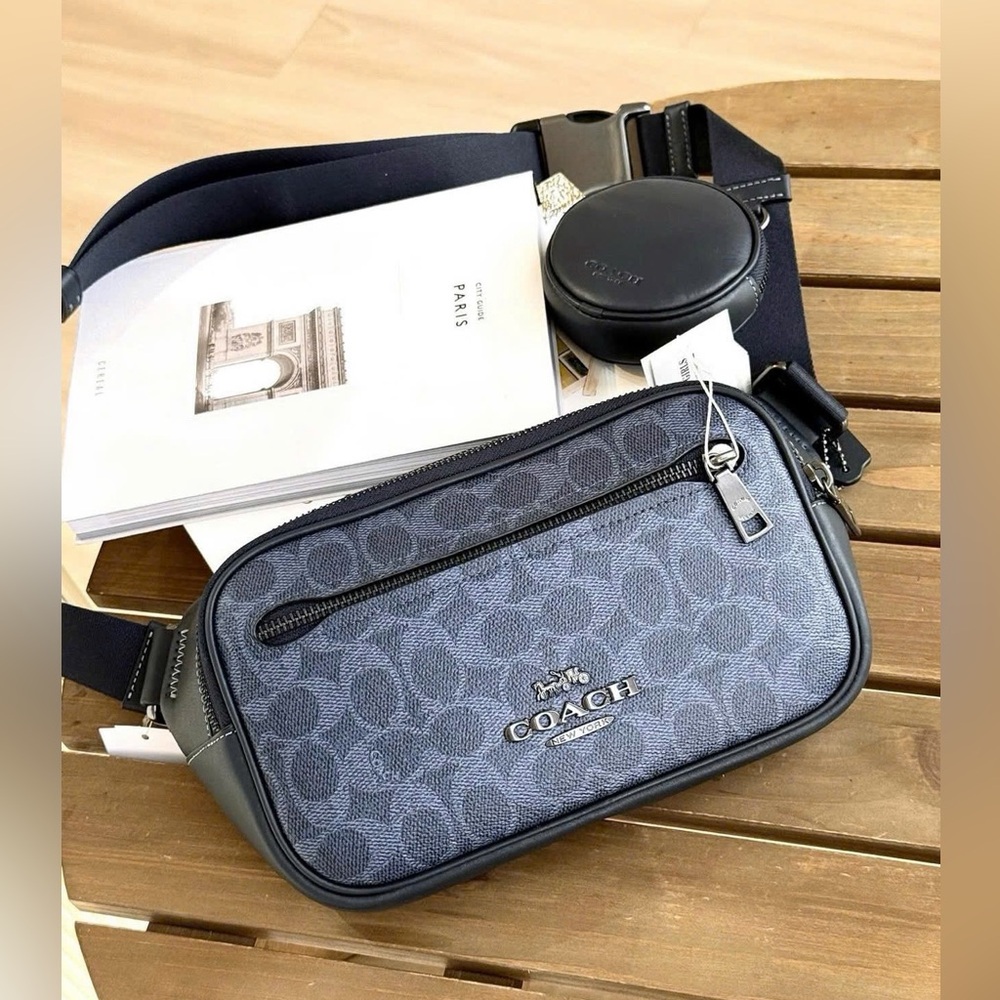 NWT COACH Elias Belt Bag In Signature Denim/Midnight Navy $350